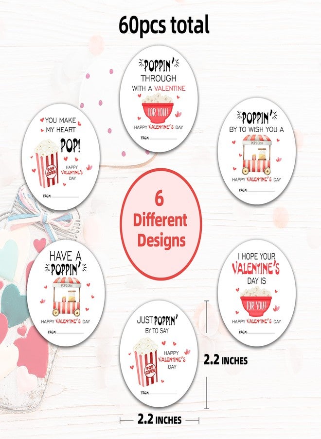 OXRUN Valentine's Day Gift Tags Stickers - 60 Happy Valentine's Day Gift Labels Stickers - Popcorn Round Gifts Tags Self-Adhesive Labels for Presents - A03 - Image 2
